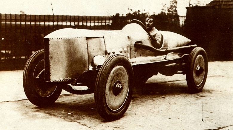 Percy Lambert at the wheel of his 1913 Talbot 25/50 HP at Brooklands