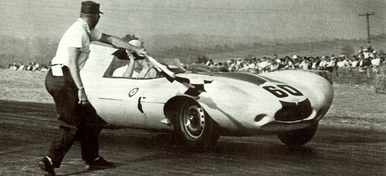 Sherwookd Johnston's Briggs Cunningham entered Jaguar D-Type wints the 1955 Watkins Glen Grand Prix