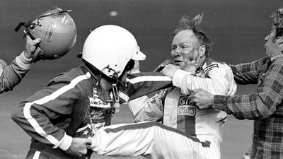 Cale Yarborough toughs it out with Donnie Allison