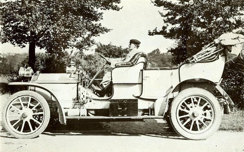 Leon Turcat posing in a pre-World War 1 Turcat-Mery tourer